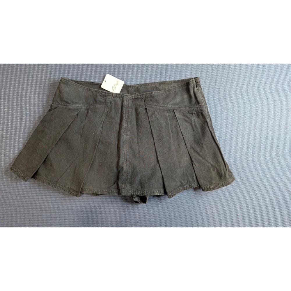 Free People Women Black Pleated Mini Skort 100% Cotton Side Zip Size 2